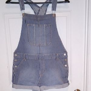 Stripped denim overall shorts 2XL